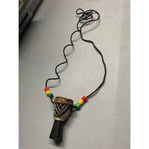 Hand‑Carved Mini Djembe Drum Necklace | Reggae Rasta African Beaded Pendant